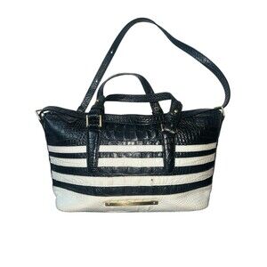 Brahmin Mini Asher Satchel Bag in Black & White Corsica